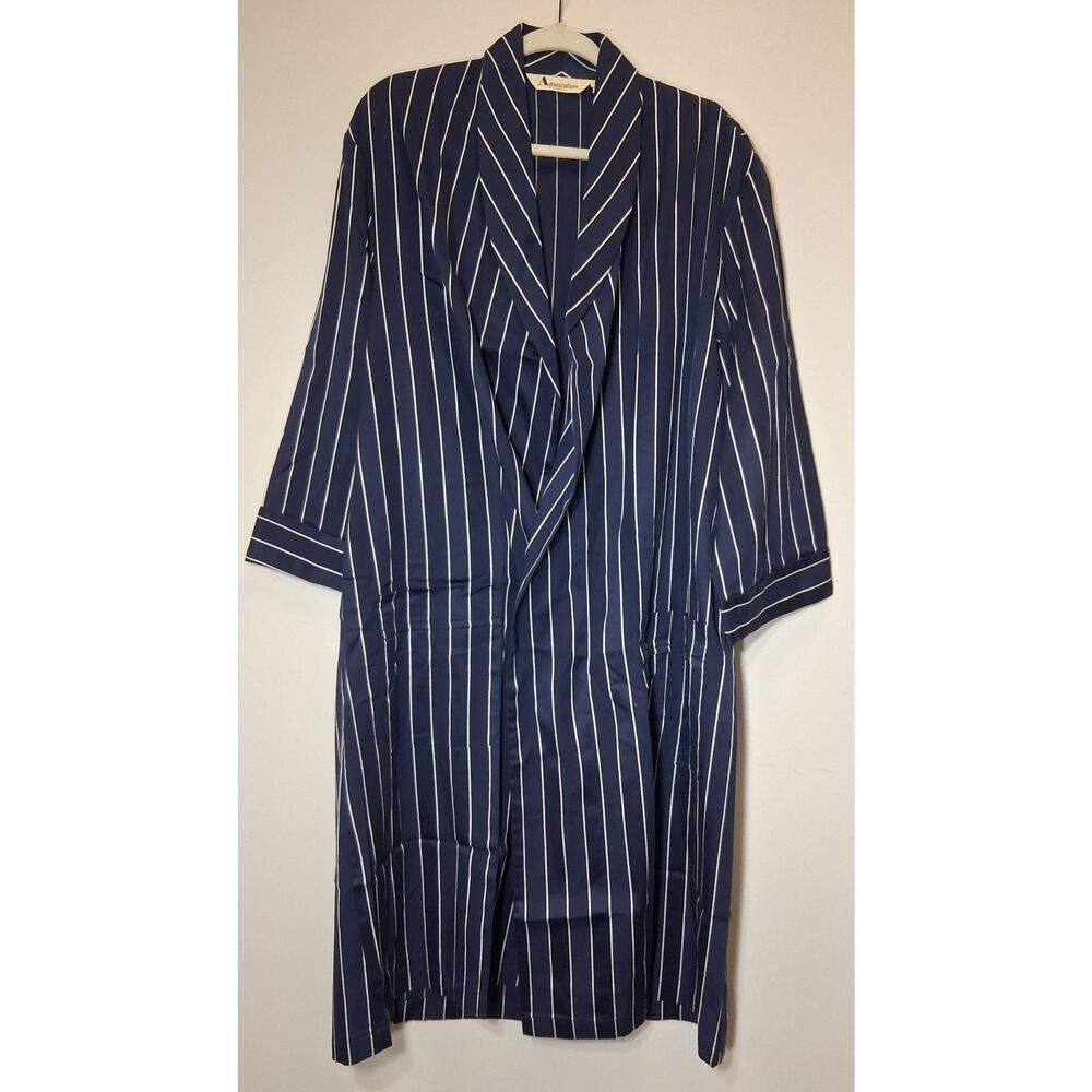 Aquascutum london womens medium long cotton robe blue white stripe